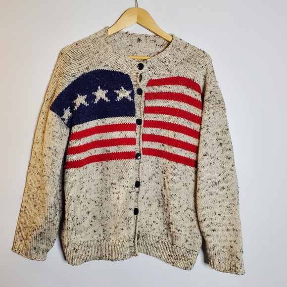 None Sweaters - Vintage chunky knit patriotic flag oversized cardigan Sweater ***NO TAGS Med/Lar